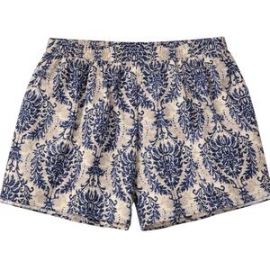SHEIN Blue White Damask Print Shorts Elastic Waist Plus Size 4XL Boho Summer